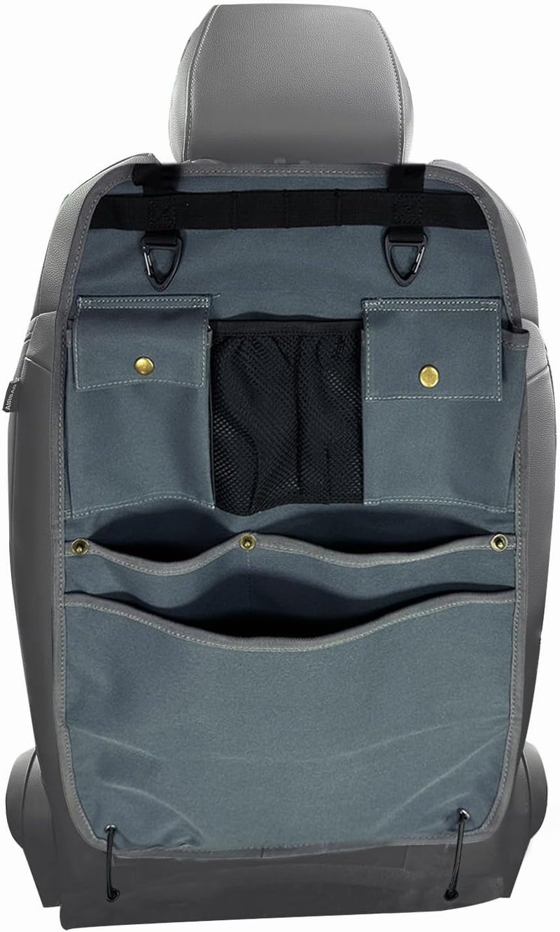 BEATUNEE Car Seat Back Organizer with Multiple Pockets and Hooks (grey) - Image 1